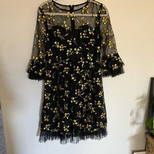 Nikibiki Black Dress with Yellow Floral Embroidery